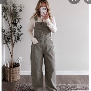 Beck Olive denim barrel overalls